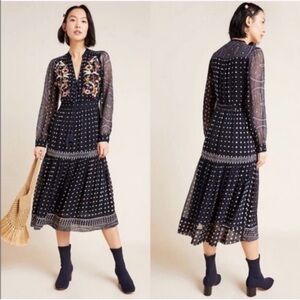 Anthropologie Maeve Cassidy Embroidered Midi Dress Size 10